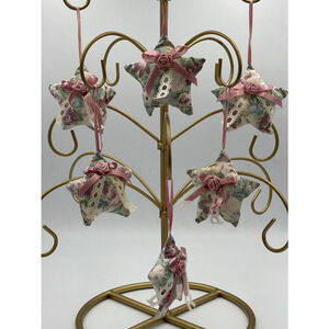 Vintage 1980 Fabric Filled Star Ornament Victorian Shabby Chic Granny Core Set 6